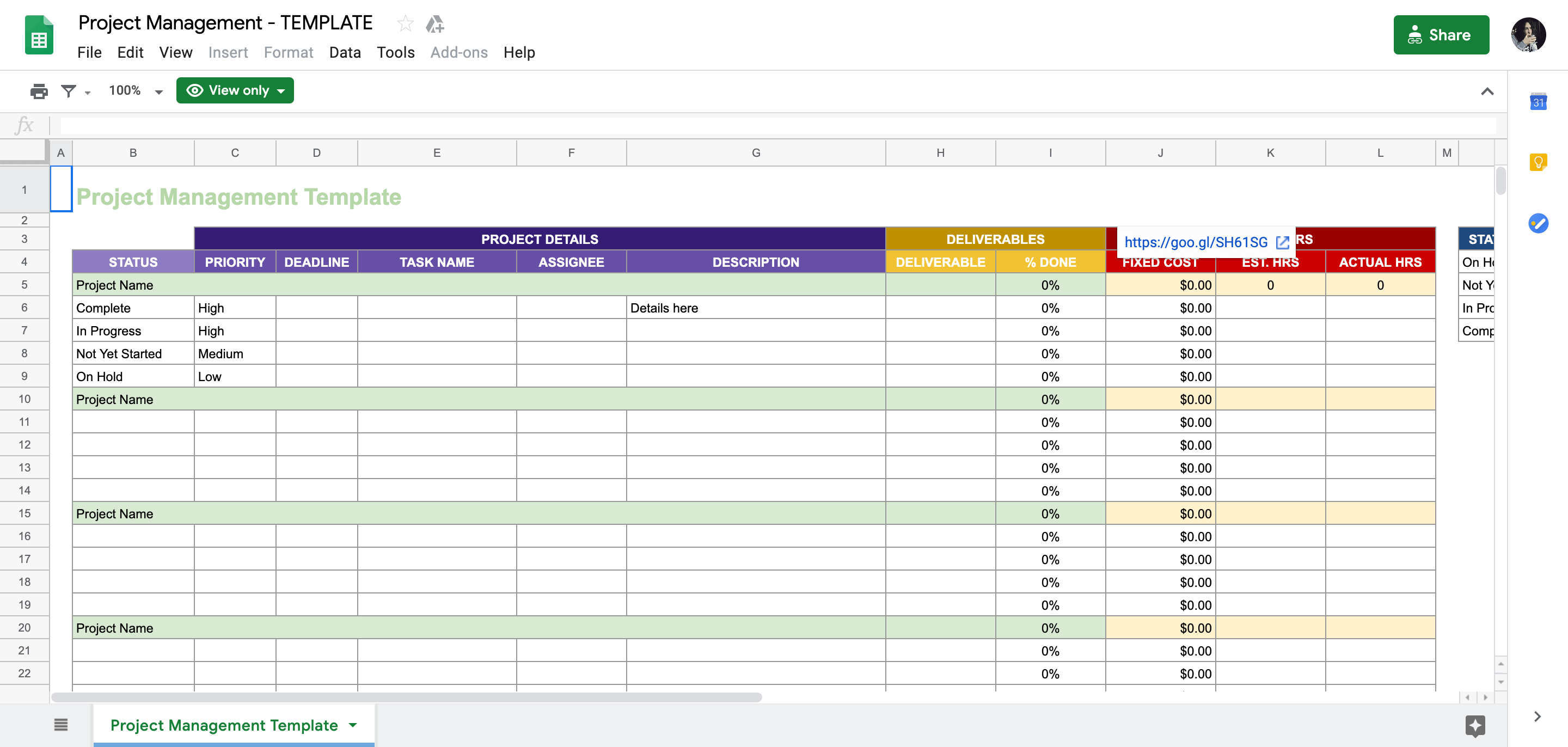 project management tracking sheet